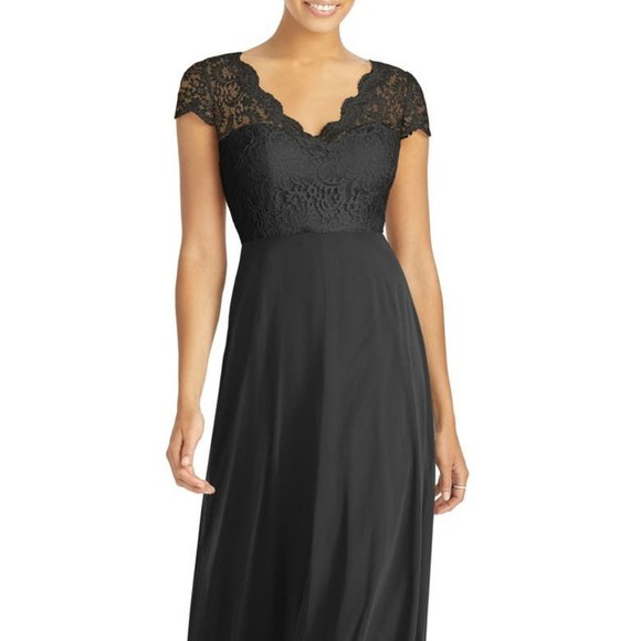 Lace & Chiffon Cap Sleeve Gown NAVY BLUE - Picture 1 of 7